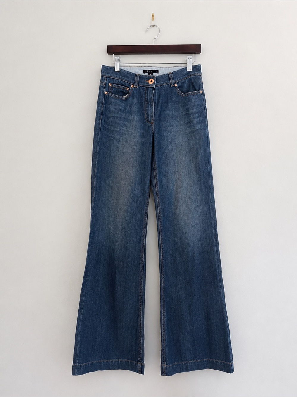 Theory Wide Leg Jeans Size 4 Blue Denim High Rise - Picture 2 of 8